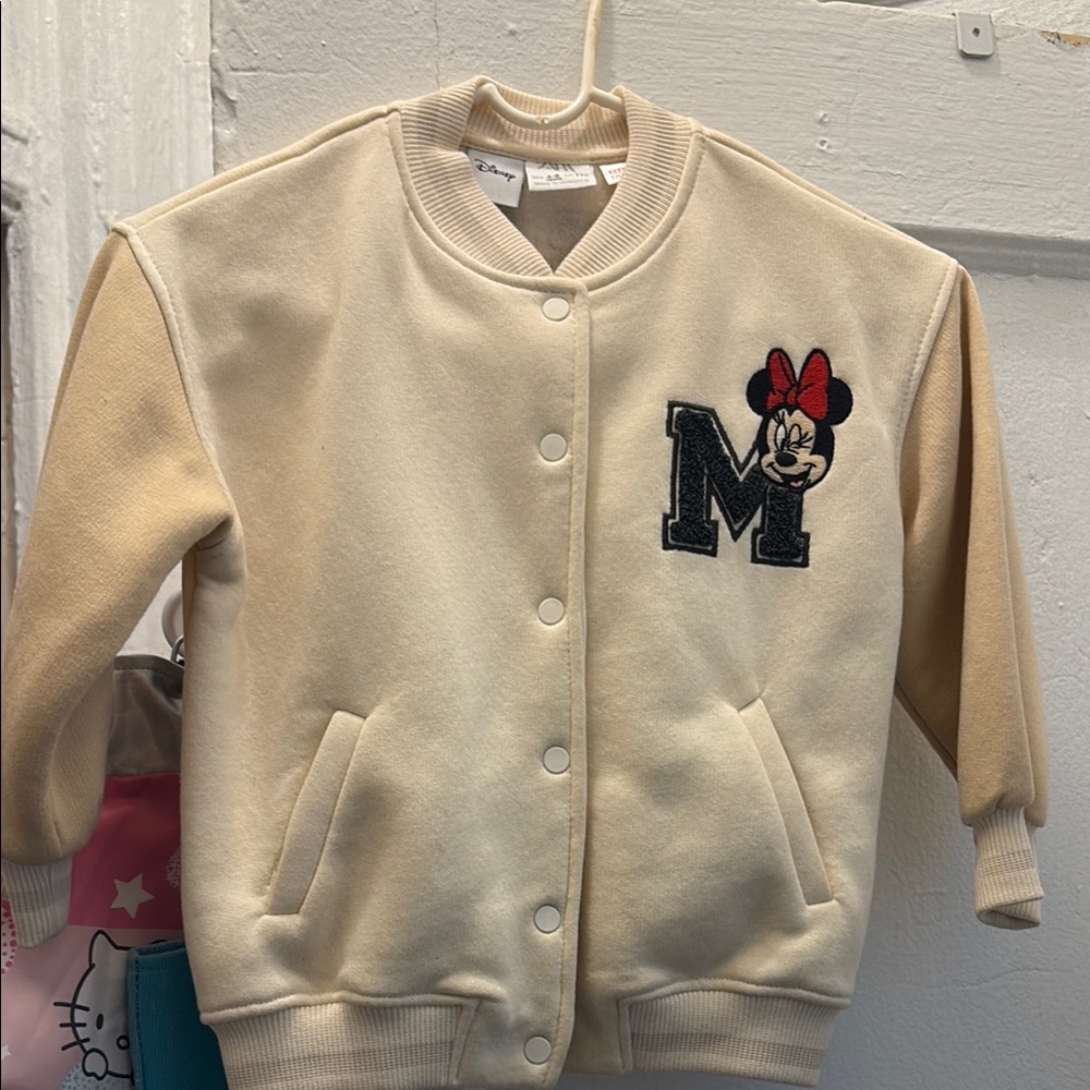 Zara Cream Kids Jean Jacket with Minnie Mouse Patch